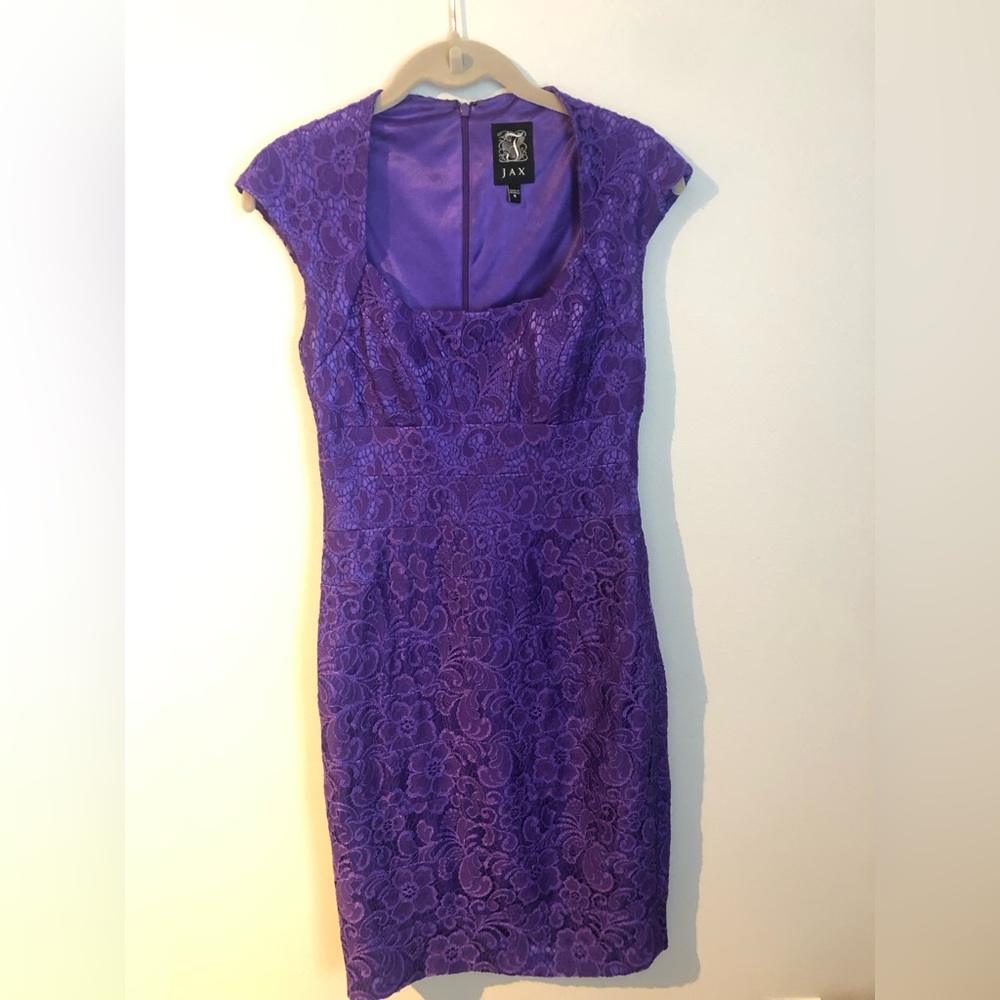 Jax Purple Cap Sleeve Sheath Lace Dress Size 4
